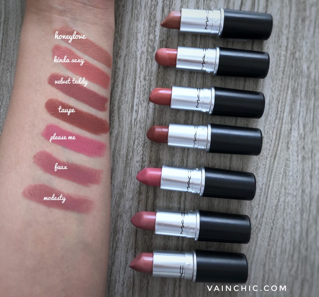 MAC neutral nude lipstick swatches